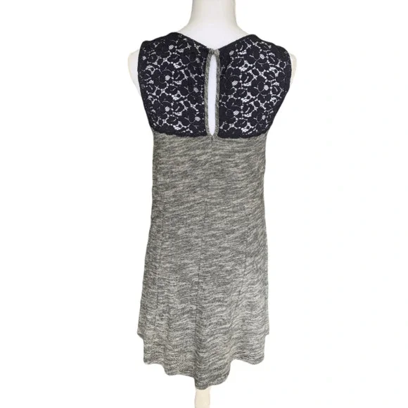 Anthropologie Lilka Size Medium Space Dye Esme Dress Navy Blue White Lace Detail - Picture 2 of 12